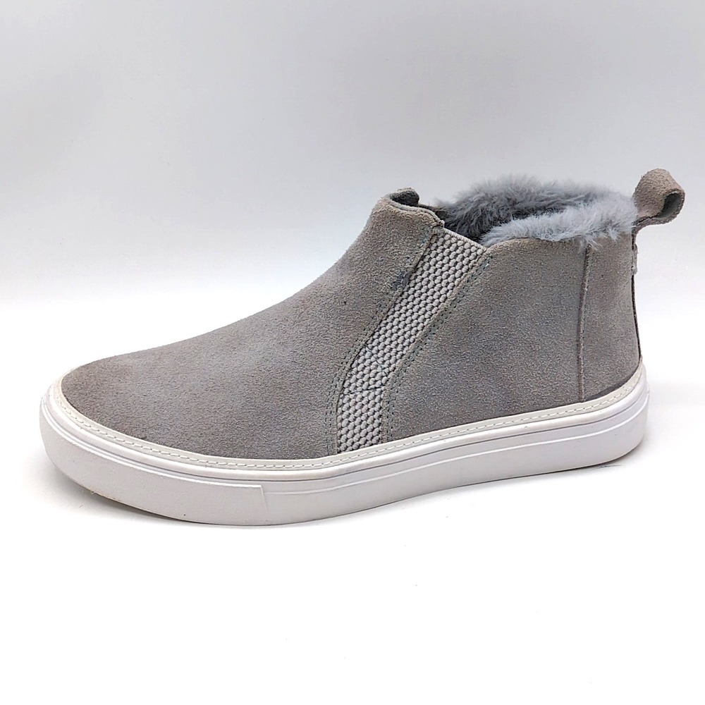 Toms Shoes Womens Gray 6 Suede Ankle Bootie Fur‎ Trim Stretch Walking Comfort